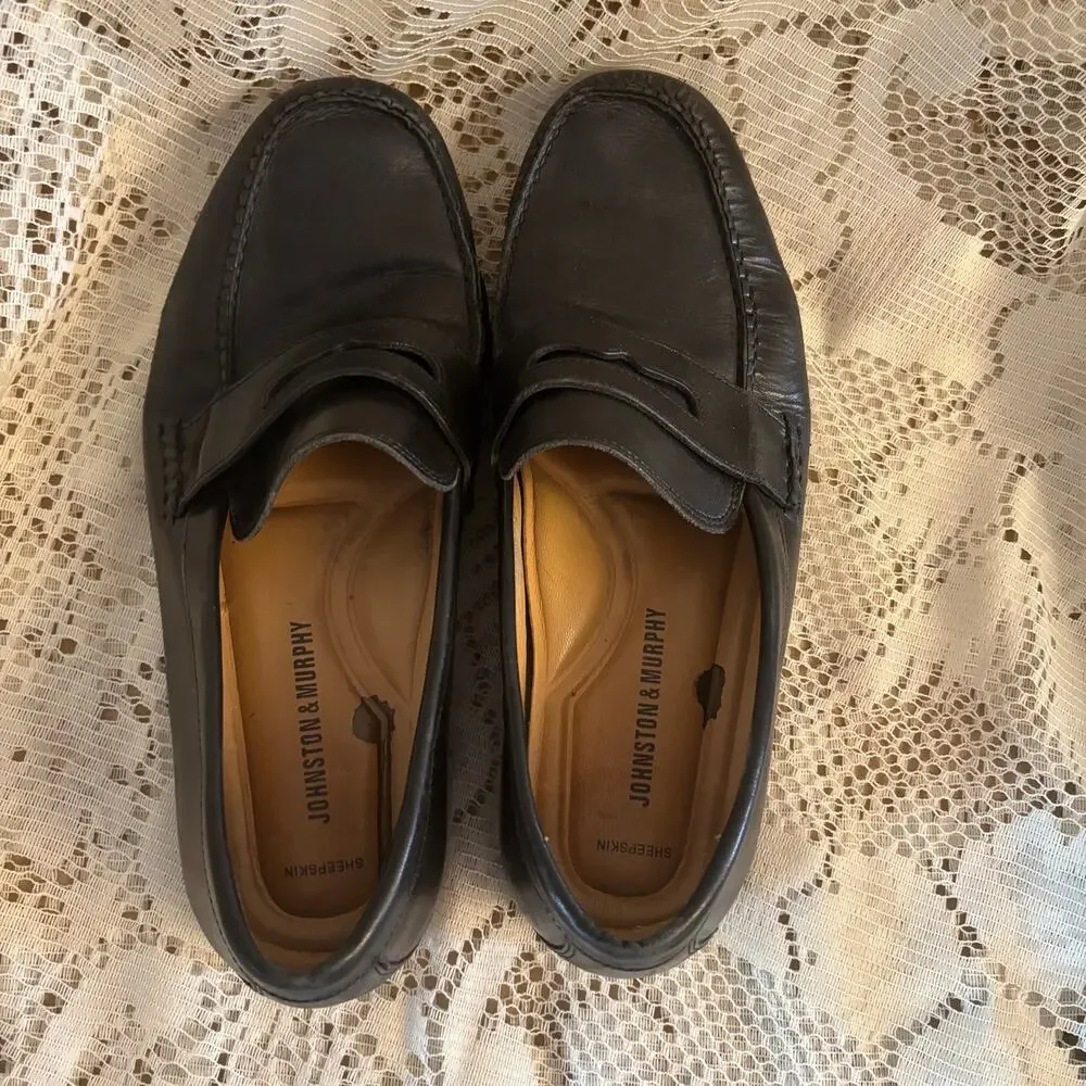 Johnston & Murphy Ainsworth Men's US 8.5 W Sheepskin Leather Penny Loafers Shoes
